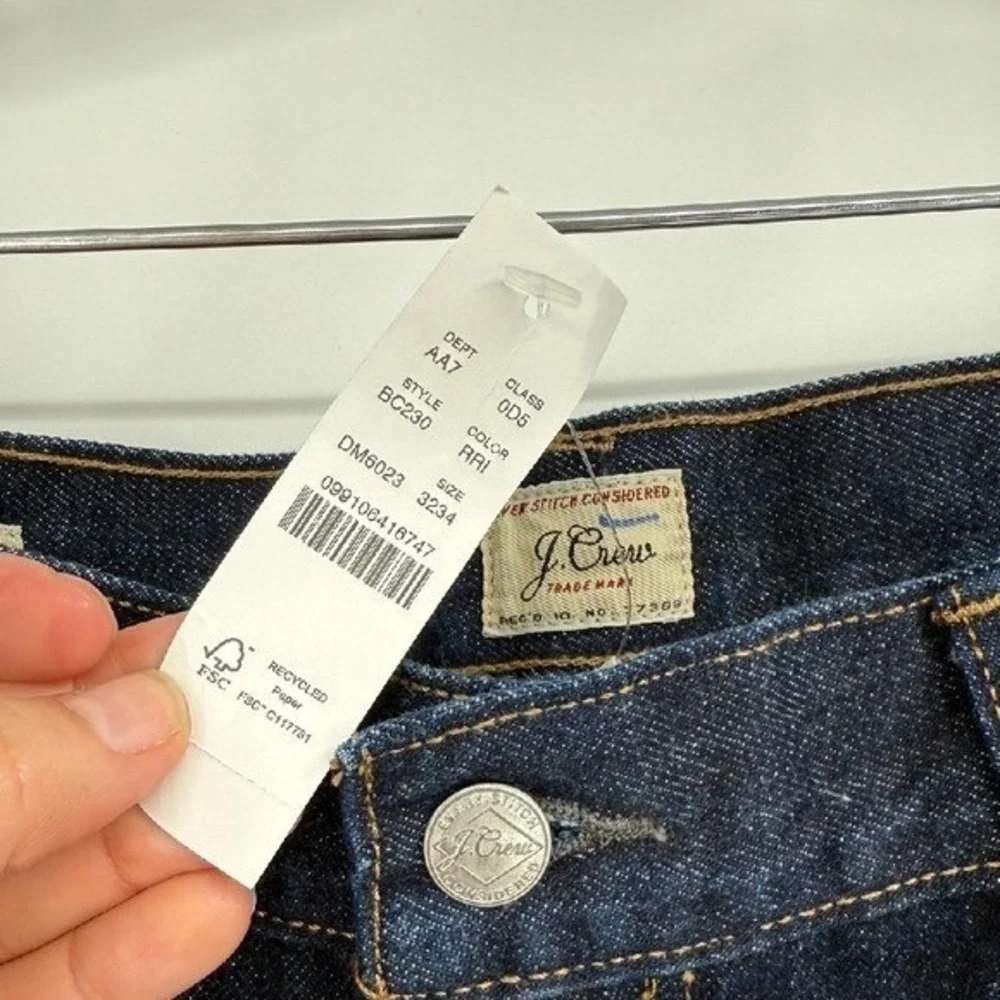 J.Crew Classic Relaxed Jeans Men's 32 X 34 Blue Denim Straight Leg Dark Wash NWT